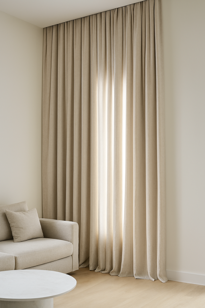 Floor-to-ceiling curtains creating elegant living room height