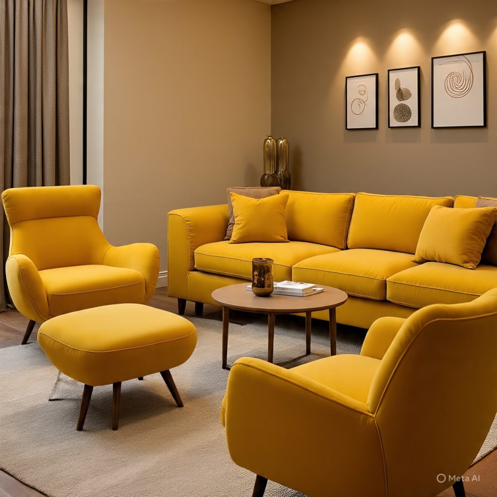 Colorful sofa and chairs in a stylish living room interior