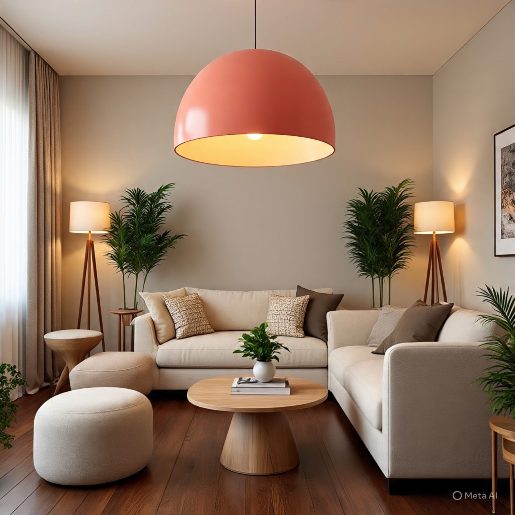 Vibrant pendant light fixture in stylish living room