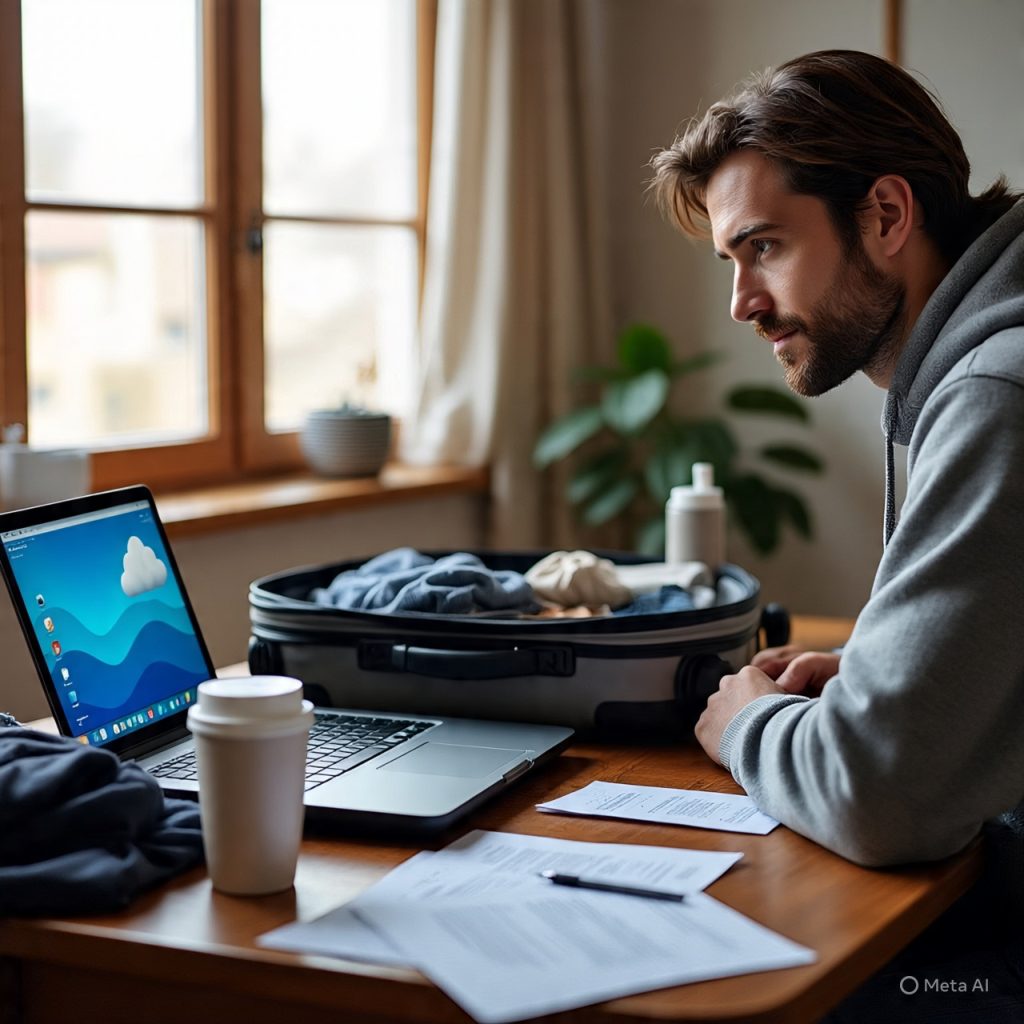 Traveler preparing smartly with documents, luggage, and essentials for a smooth travel experience