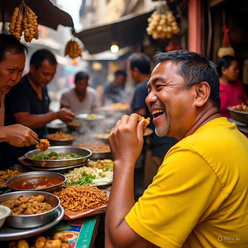 Traveler exploring local cuisine as part of a smart and meaningful traveling guide