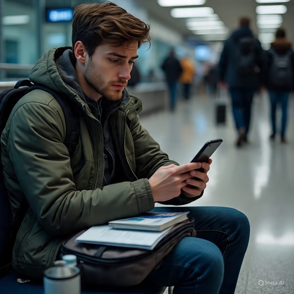 Traveler staying safe during a journey with tips from the traveling complete guide