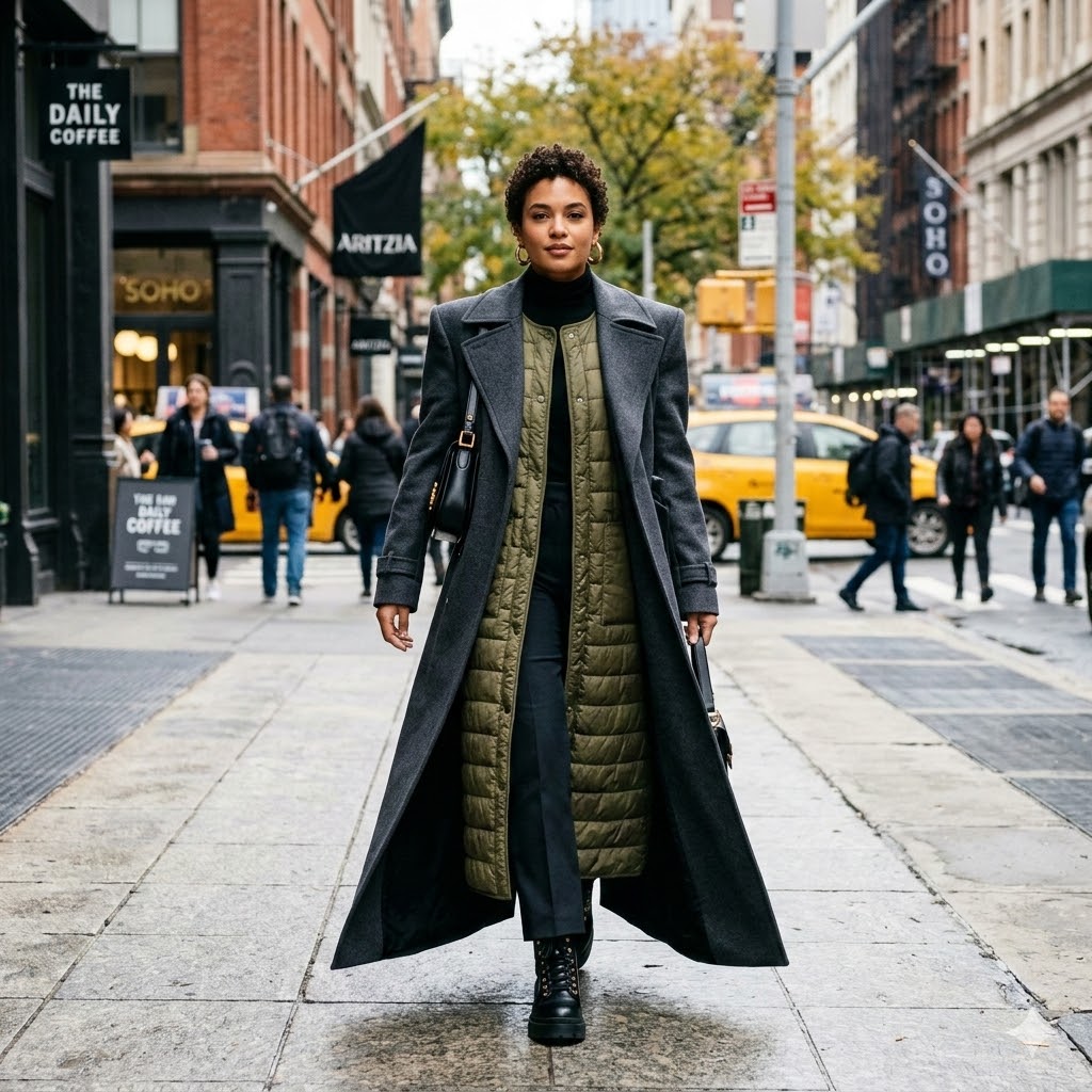 Statement outerwear Fashion trend with long trench coat and structured shoulders