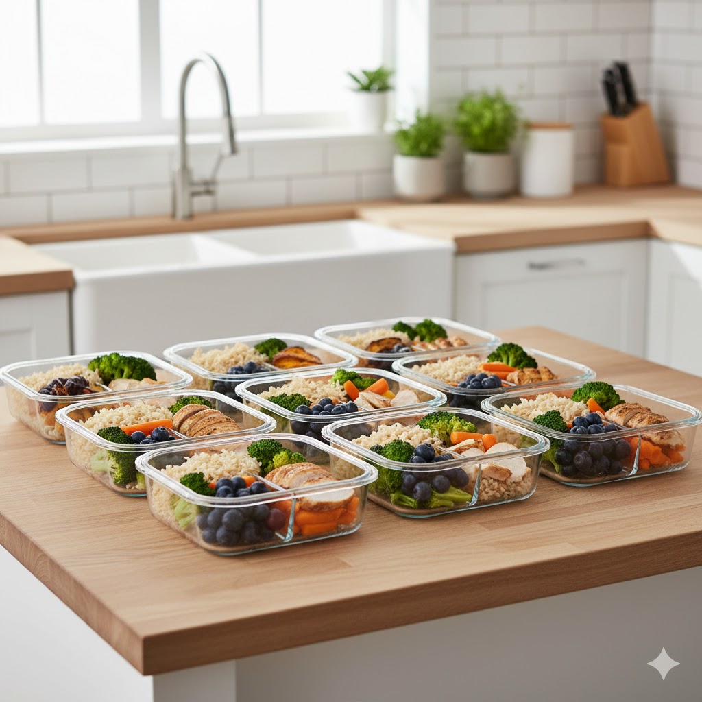 Weekly meal preparation containers promoting healthy eating for a better lifestyle