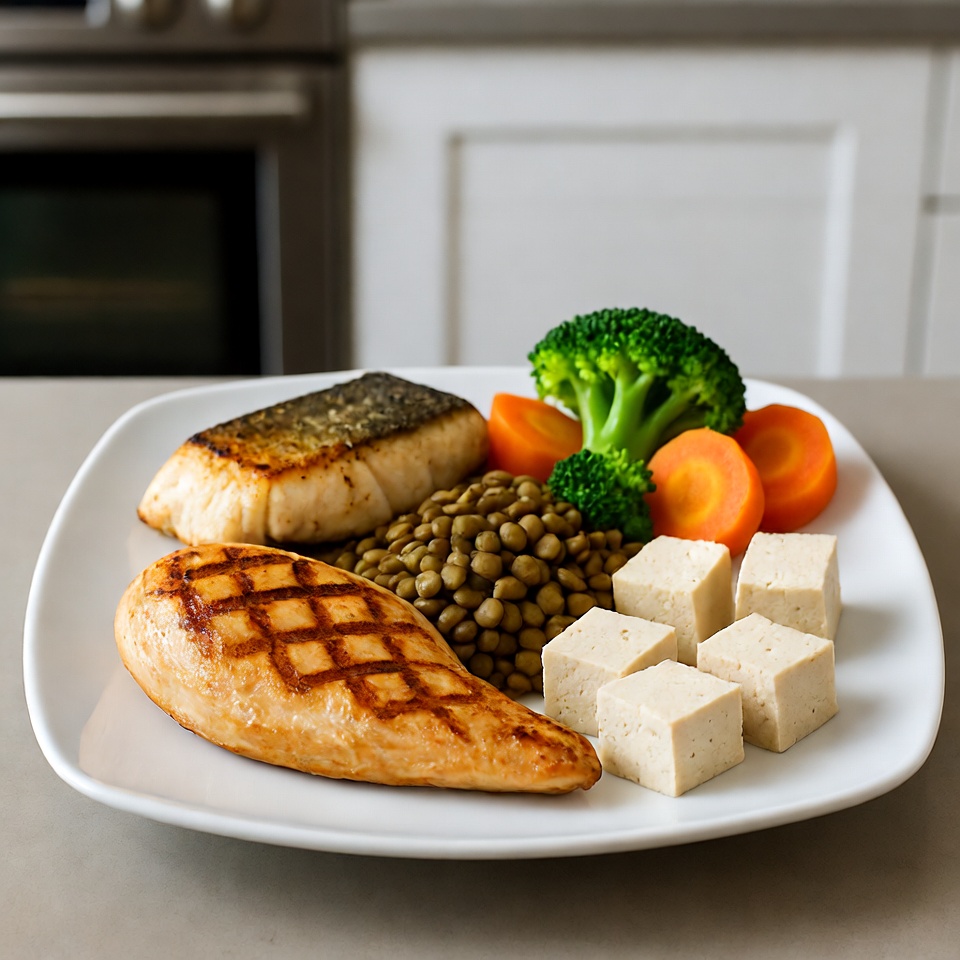 Lean protein foods including chicken, fish, lentils, and tofu for healthy eating for a better lifestyle