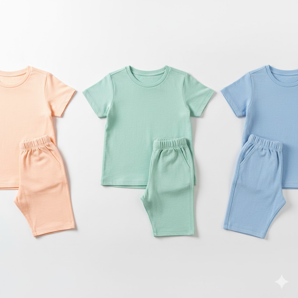 Soft cotton two-piece kids casual suit with elastic waistband shown in this Complete Guide to Kids’ Stitched Outfits for everyday comfort and safety