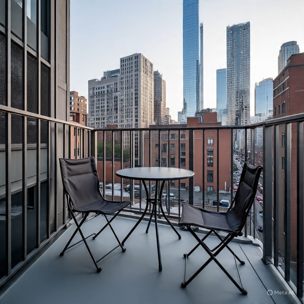 Small urban balcony with foldable furniture