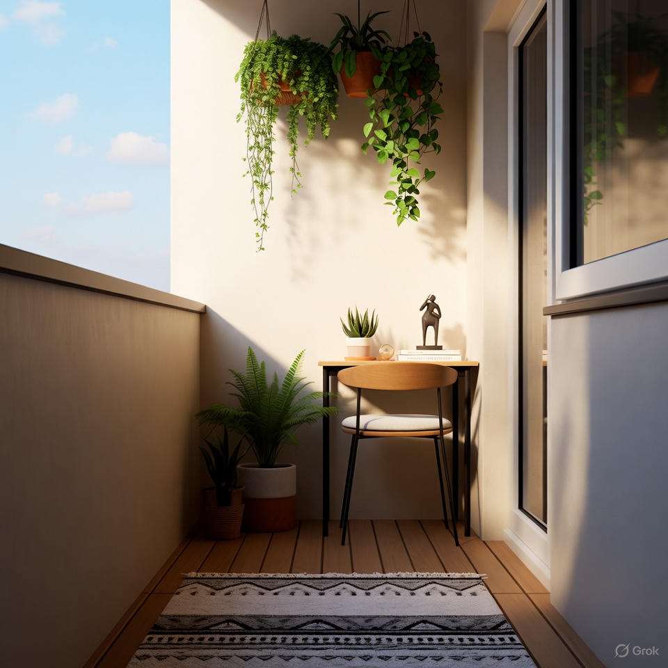 Hanging plants on a small balcony
