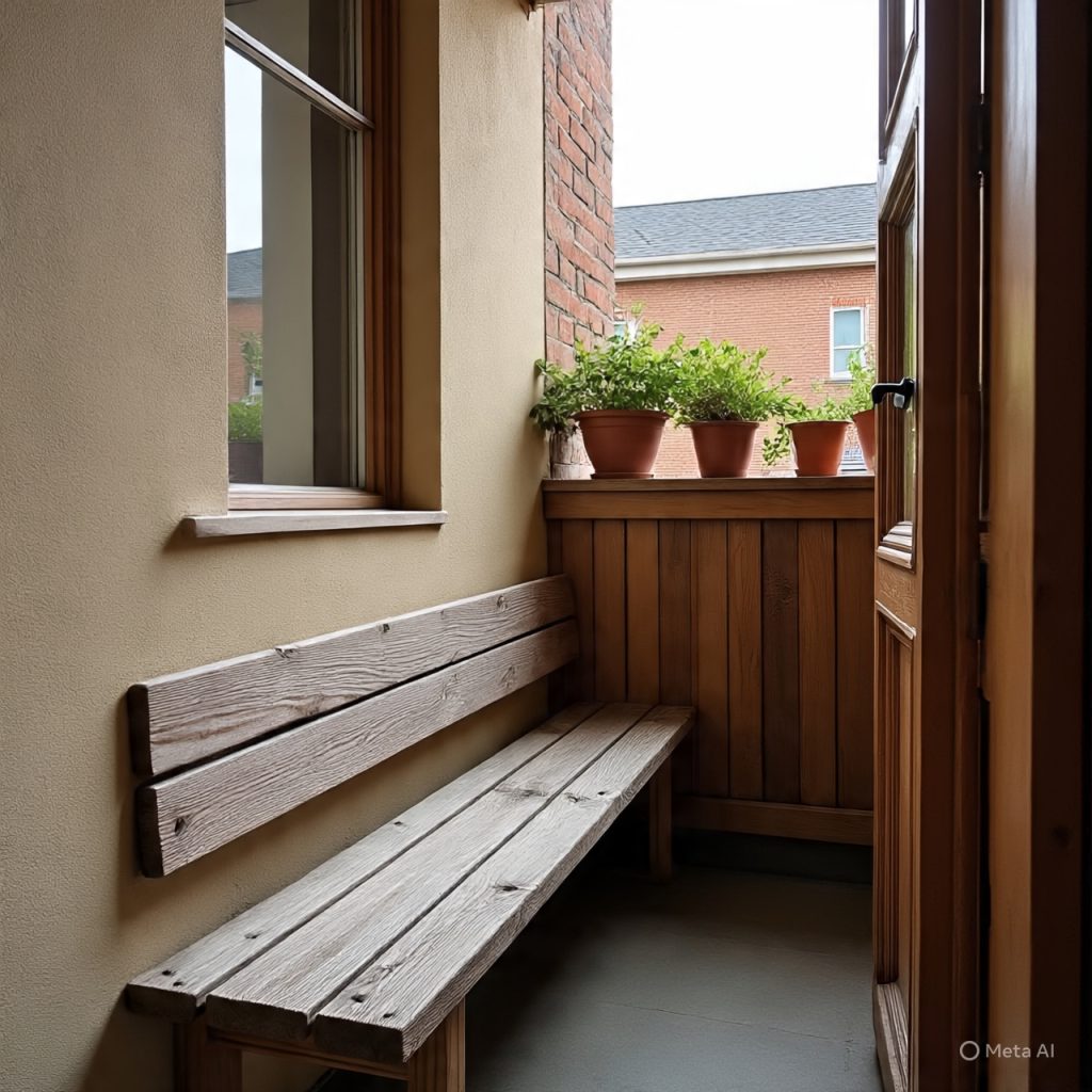 Small Balcony Design with a built-in bench for a compact and cozy outdoor space