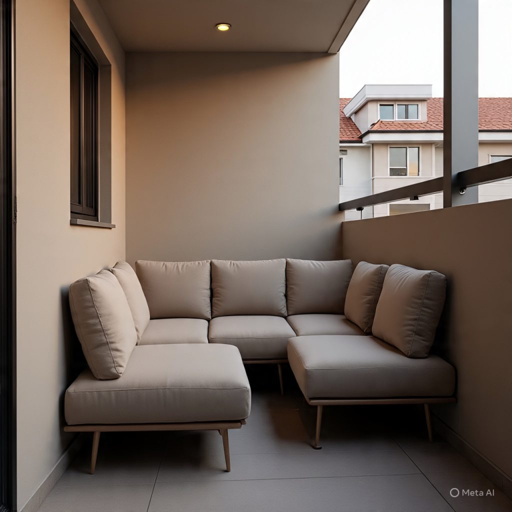 "Small balcony makeover ideas featuring compact seating and a cozy outdoor setup, perfect for small balcony makeover ideas