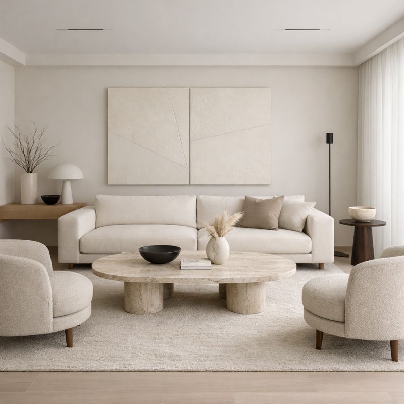 Luxury minimalist living room with refined furniture selection
