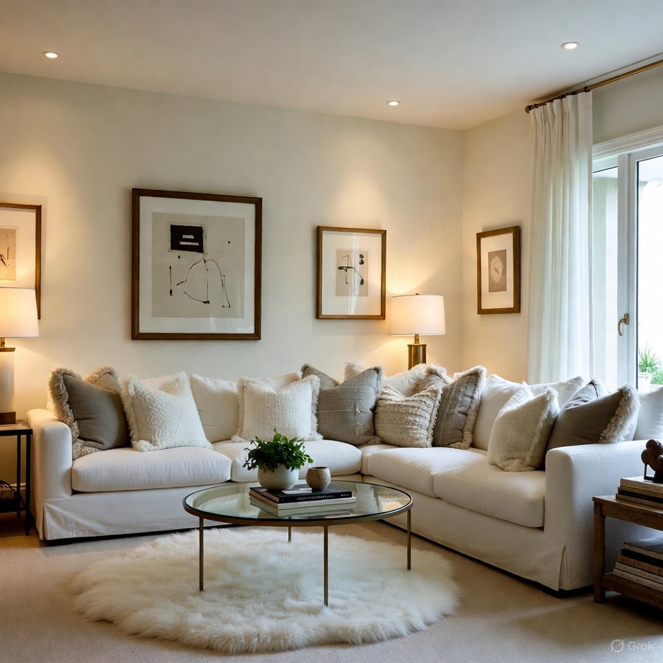 Luxury minimalist living room with calming neutral color palette