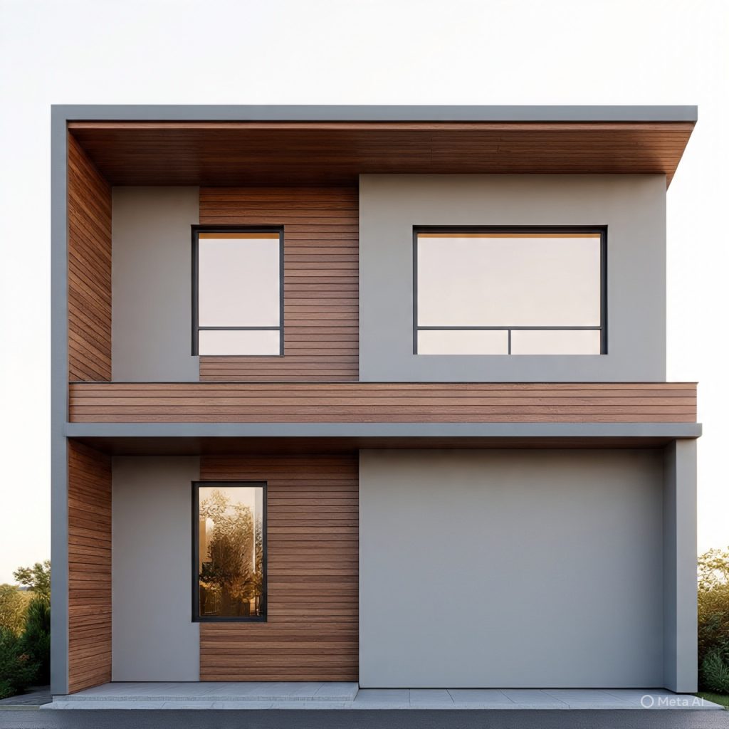  Clean geometric small front house elevation with horizontal design emphasis
