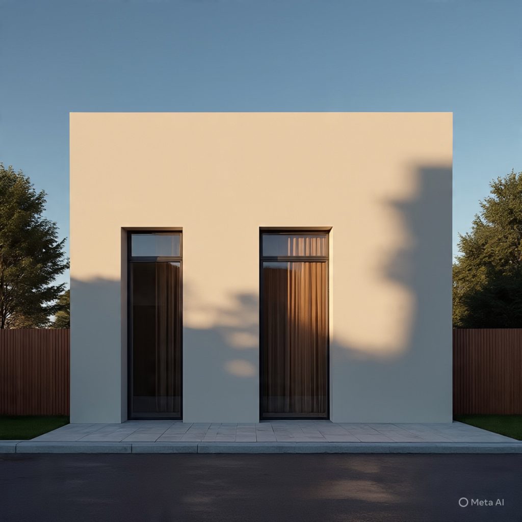 Front elevation design based on sun orientation showing sunlight impact on facade and shadow movement