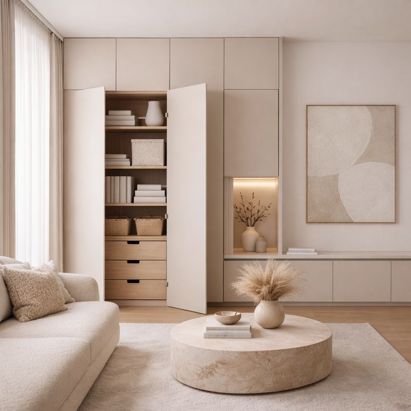 Concealed storage maintaining minimalist appearance