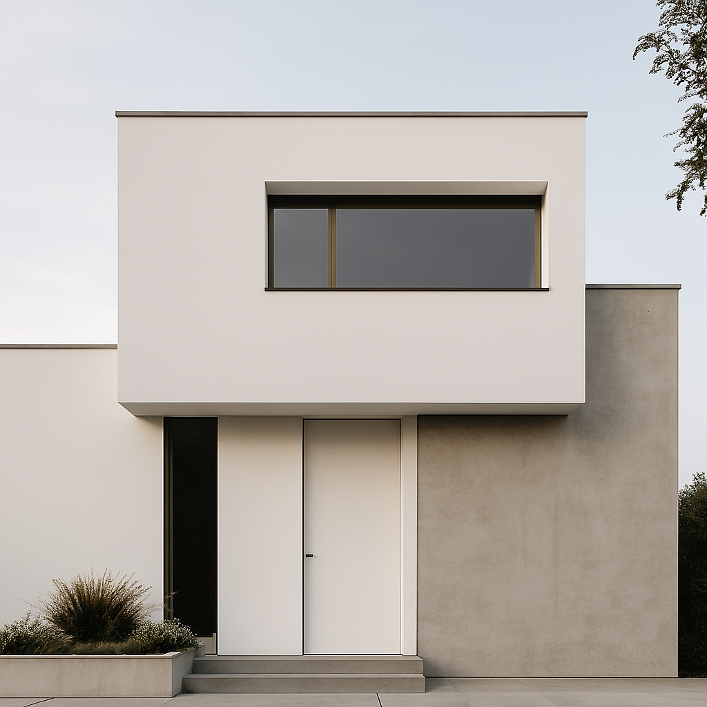 Flat-roof modern small-front house elevation
