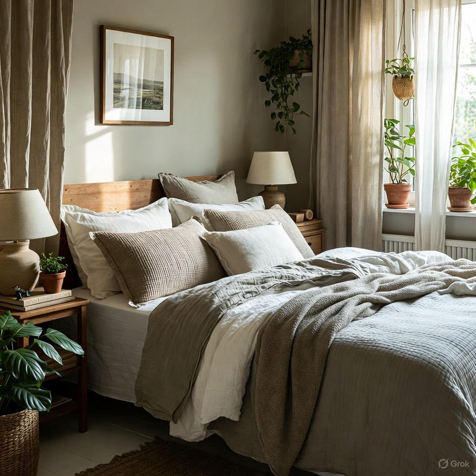 Calm bedroom with organic design elements