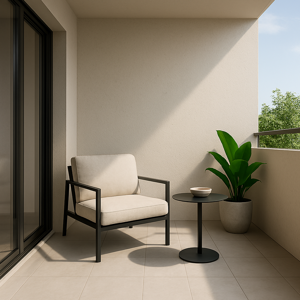 Minimal furniture on modern balcony