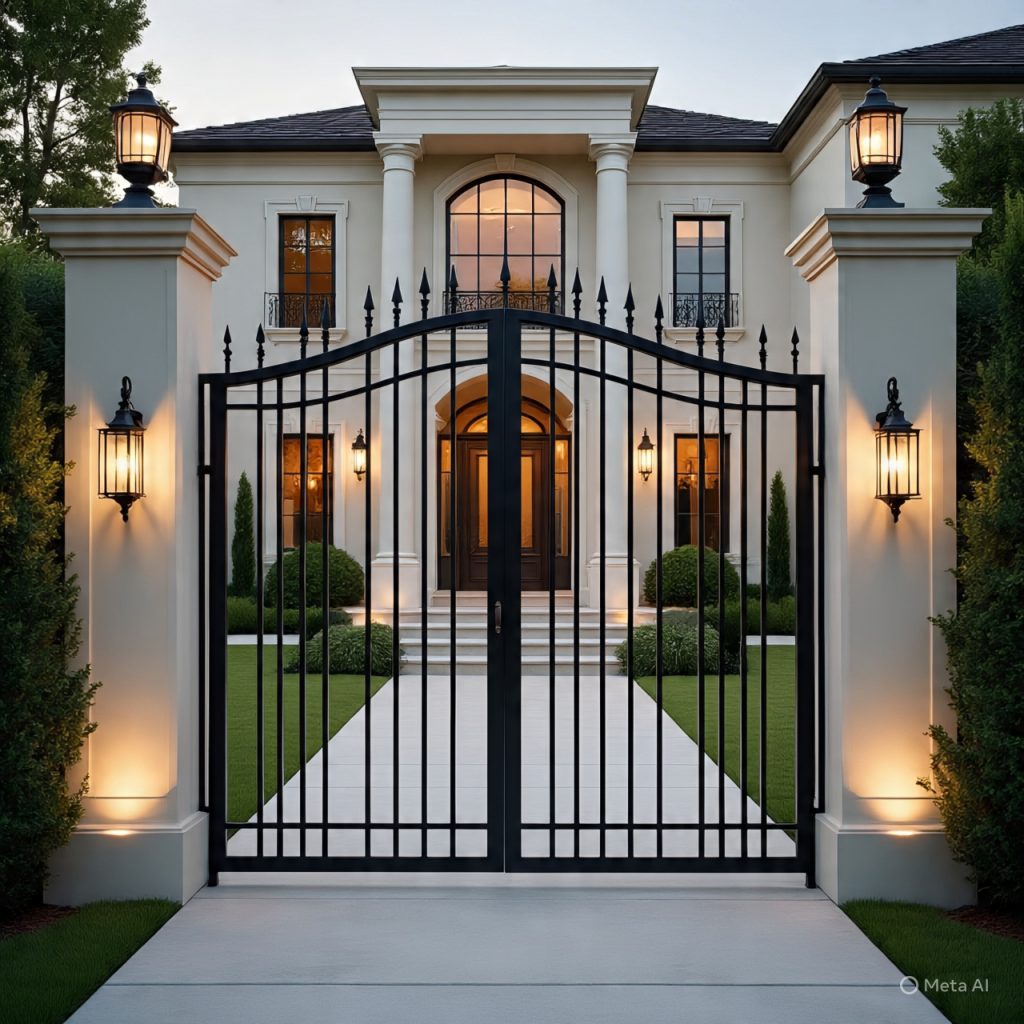 Premium main gate design acting as centerpiece of modern front elevation