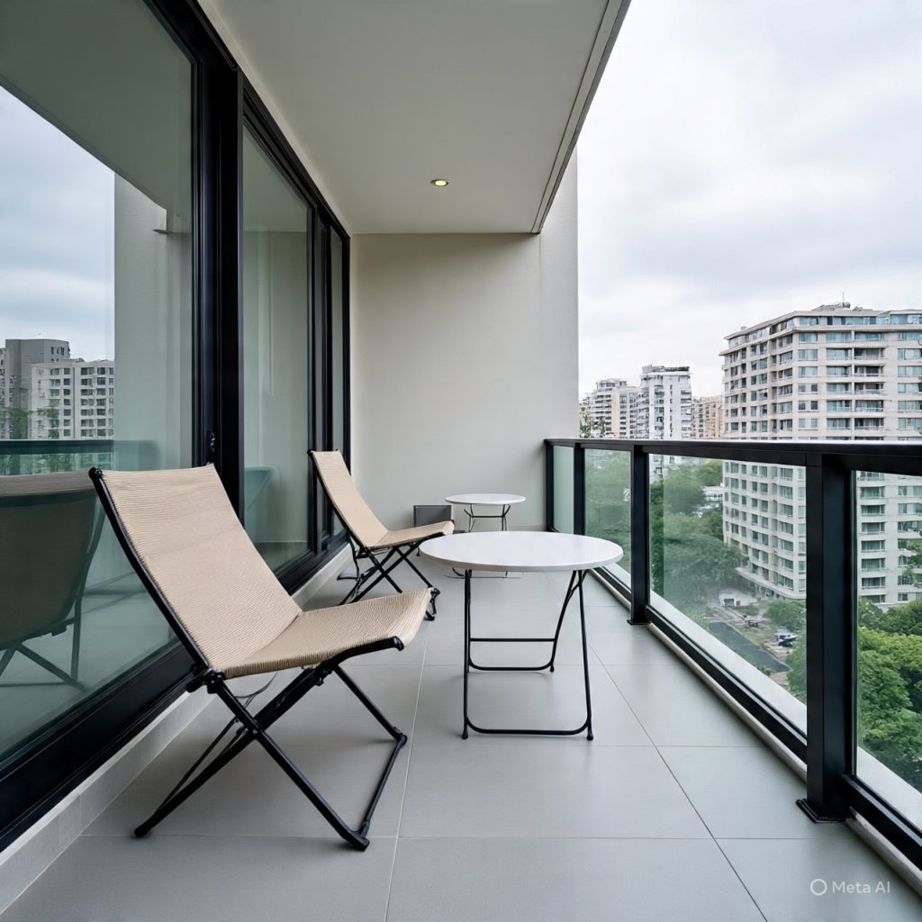 Modern Balcony Design – balcony space optimized with foldable furniture and greenery