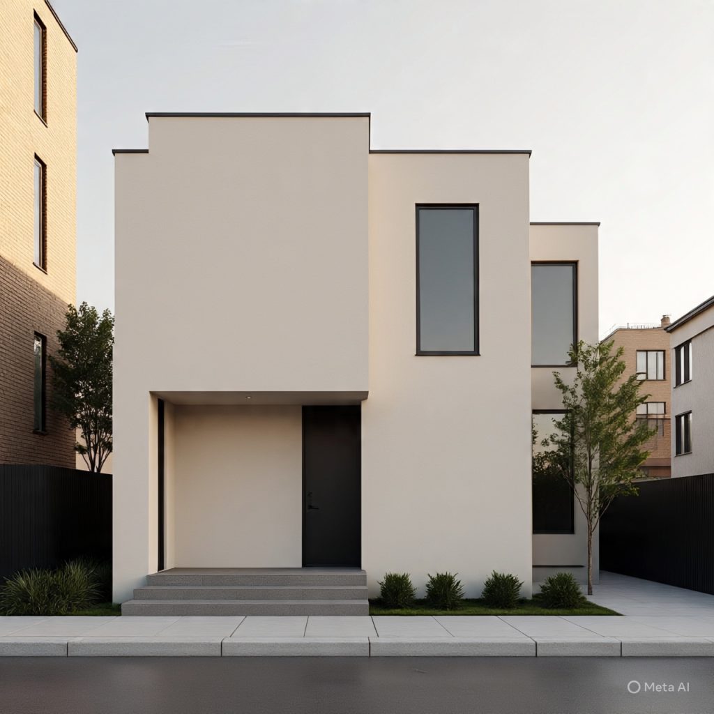 Neutral-colored modern small-front house elevation