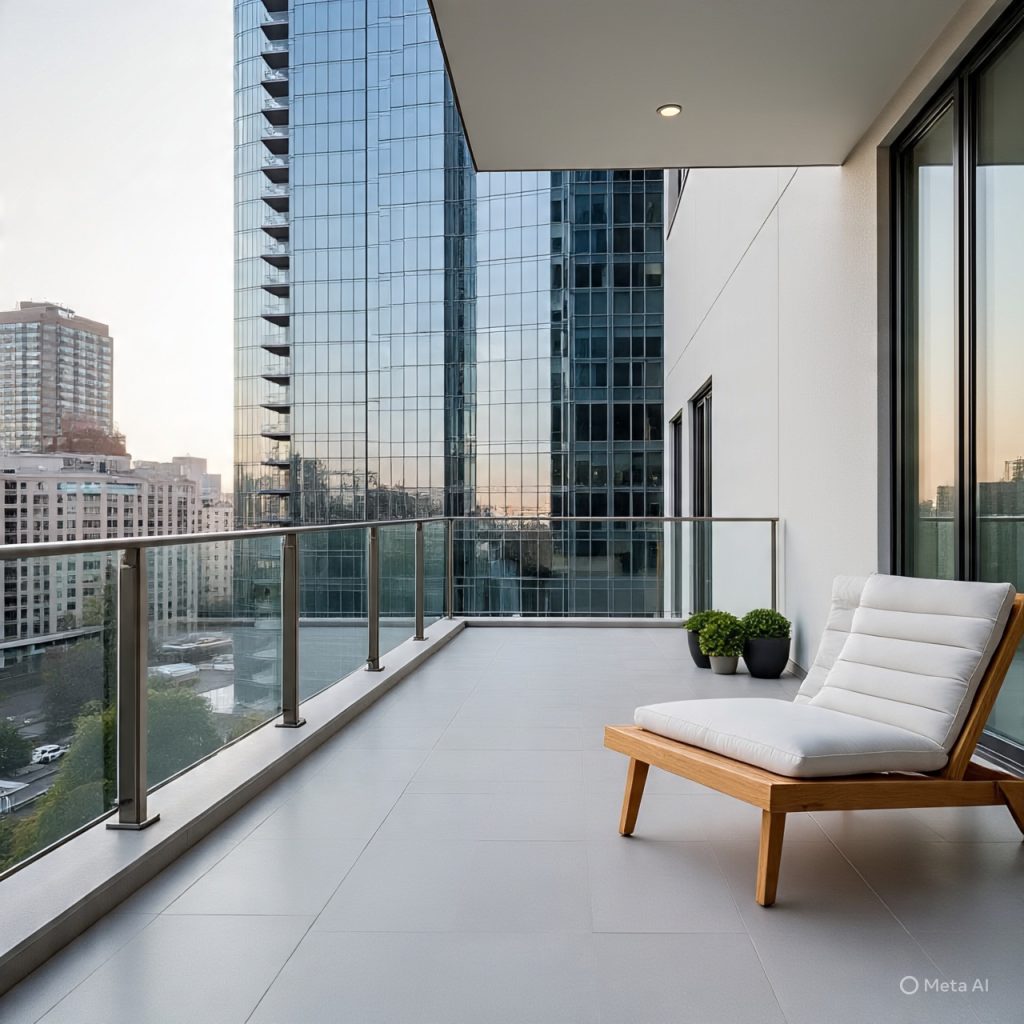 Minimalist balcony design with neutral tones