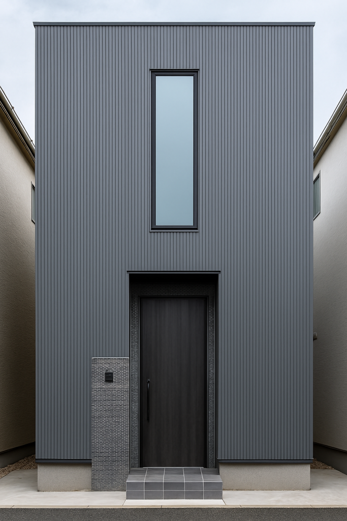 Vertical design elements on a modern narrow house front