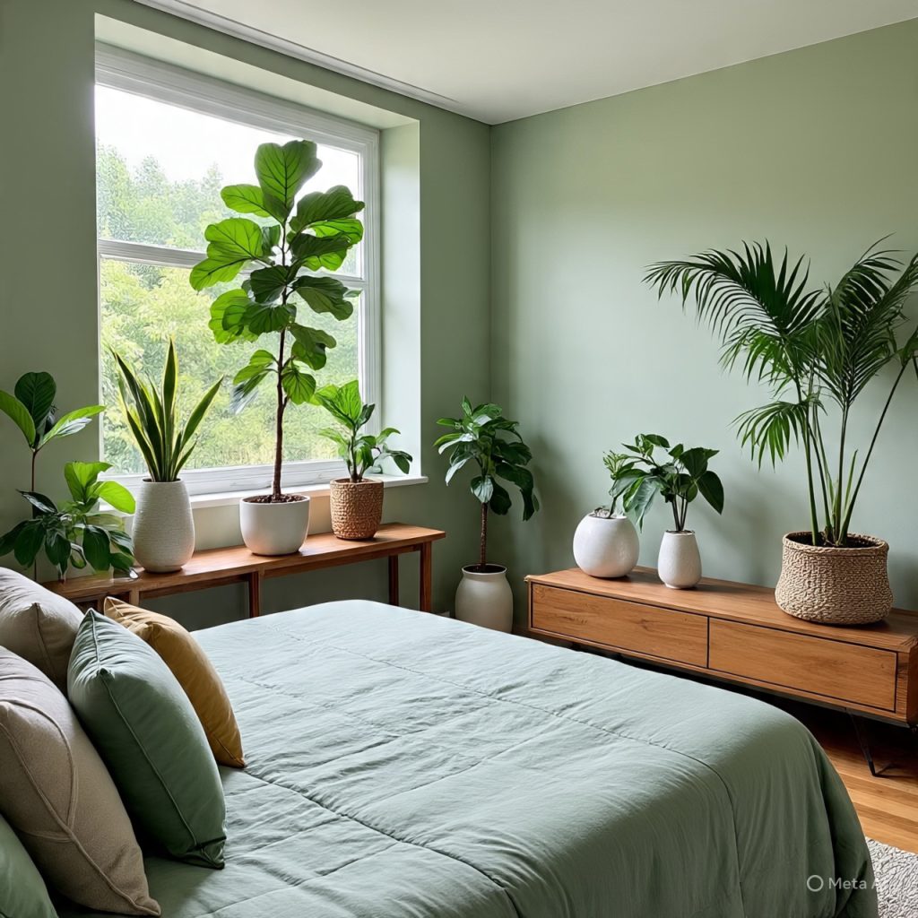 Bedroom designed with greenery and natural light