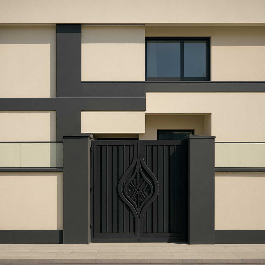 Cream and dark grey geometric two-tone exterior.