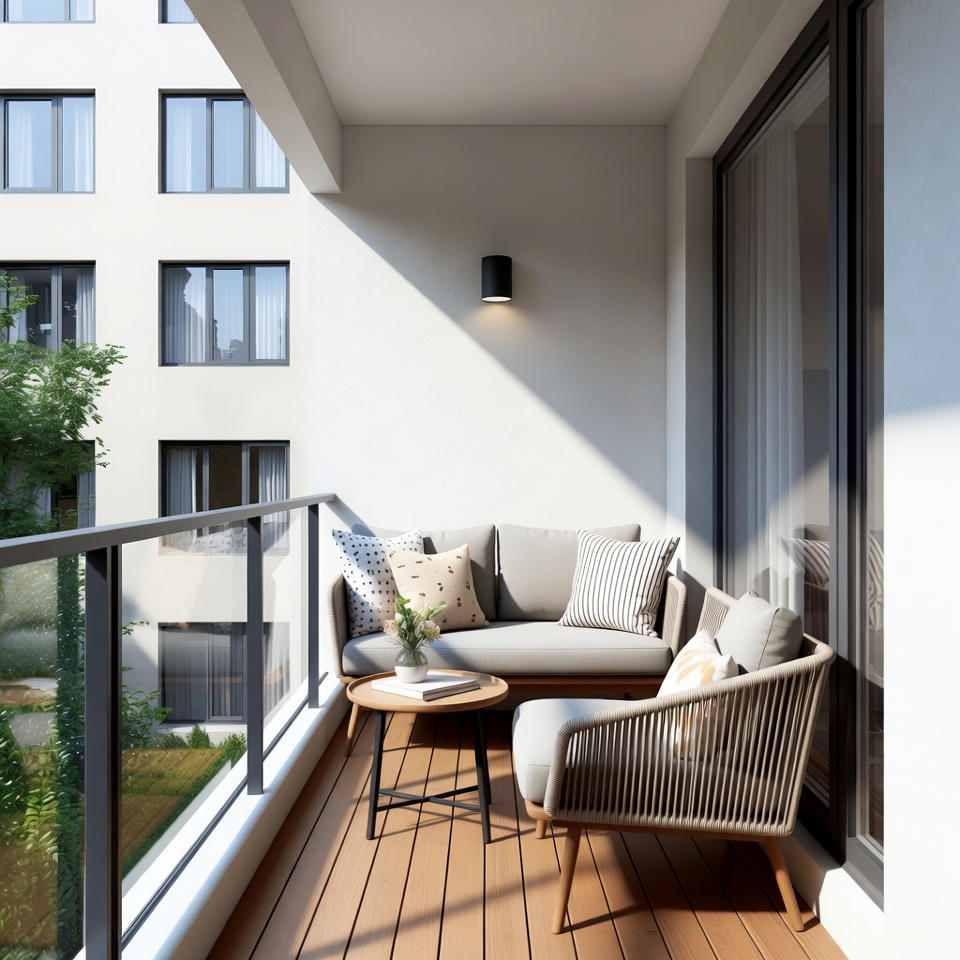 Compact modern balcony seating layout
