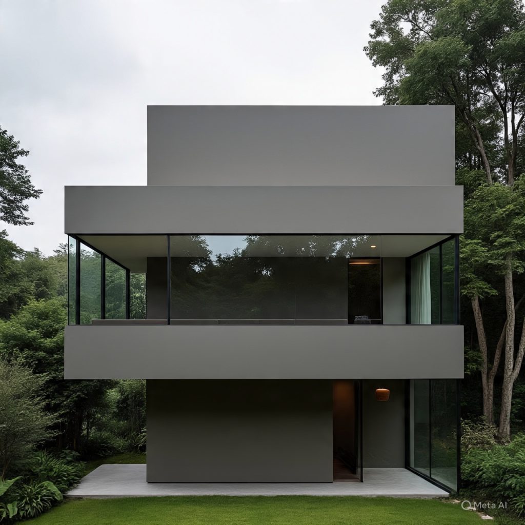 Two-story modern home with floating balcony