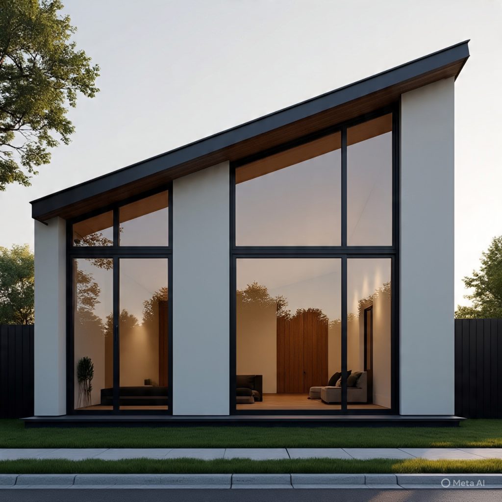 Glass-focused modern small-front house elevation