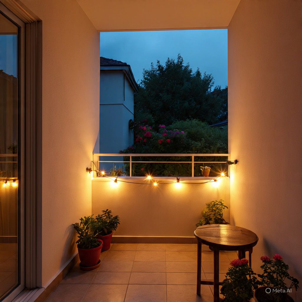 Small balcony ideas with warm lighting for evening relaxation