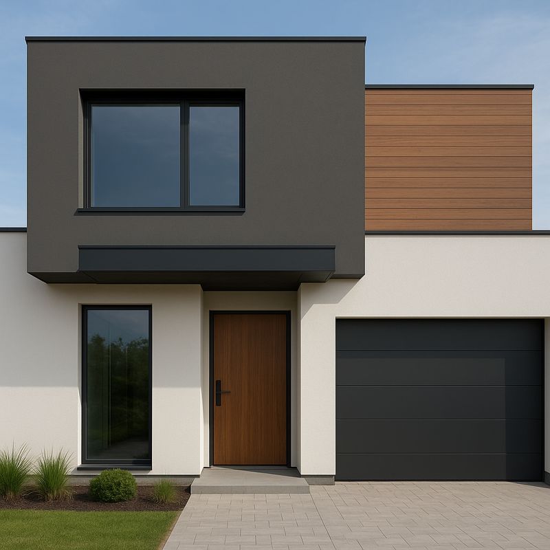 Exterior elevation featuring a balanced and durable color combination