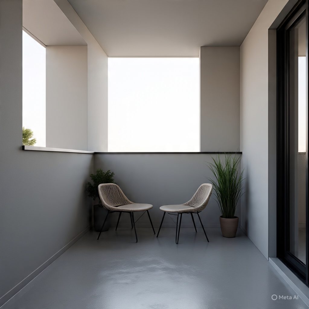 Small balcony ideas using a simple and balanced color palette