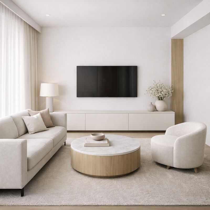 Smart storage in a luxury minimalist small living room