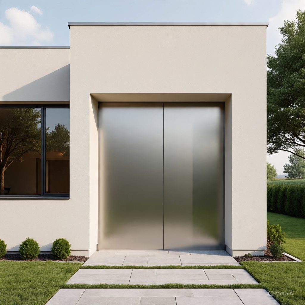 Front elevation with a main gate matching facade materials and proportions