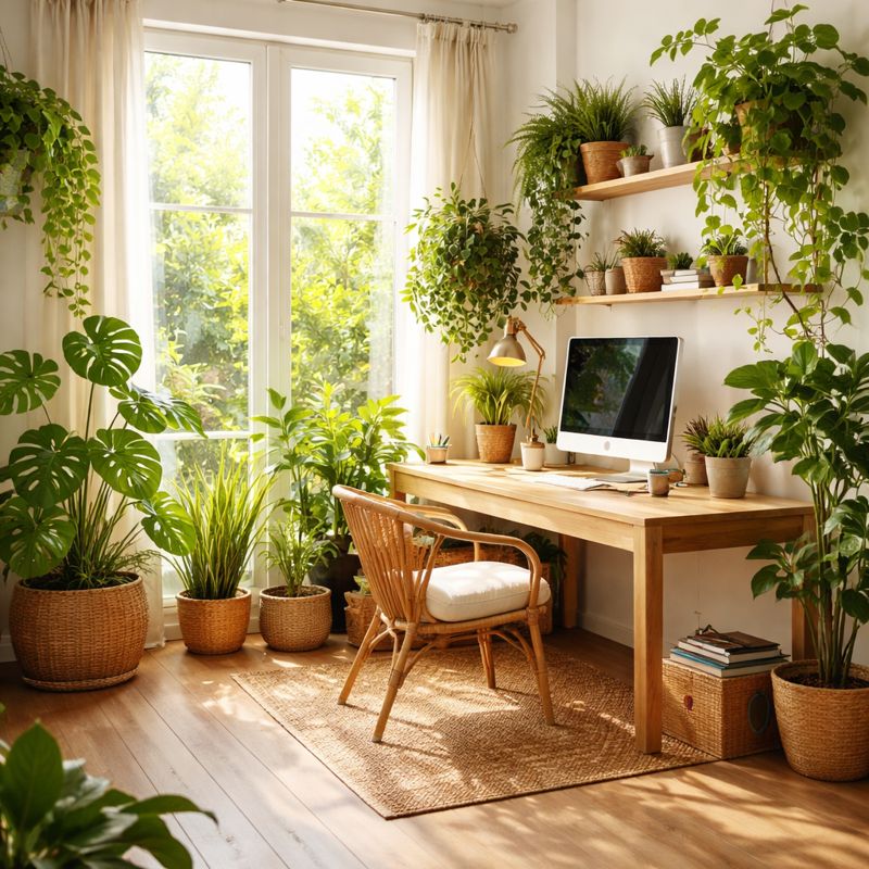 Home office with plants and natural daylight