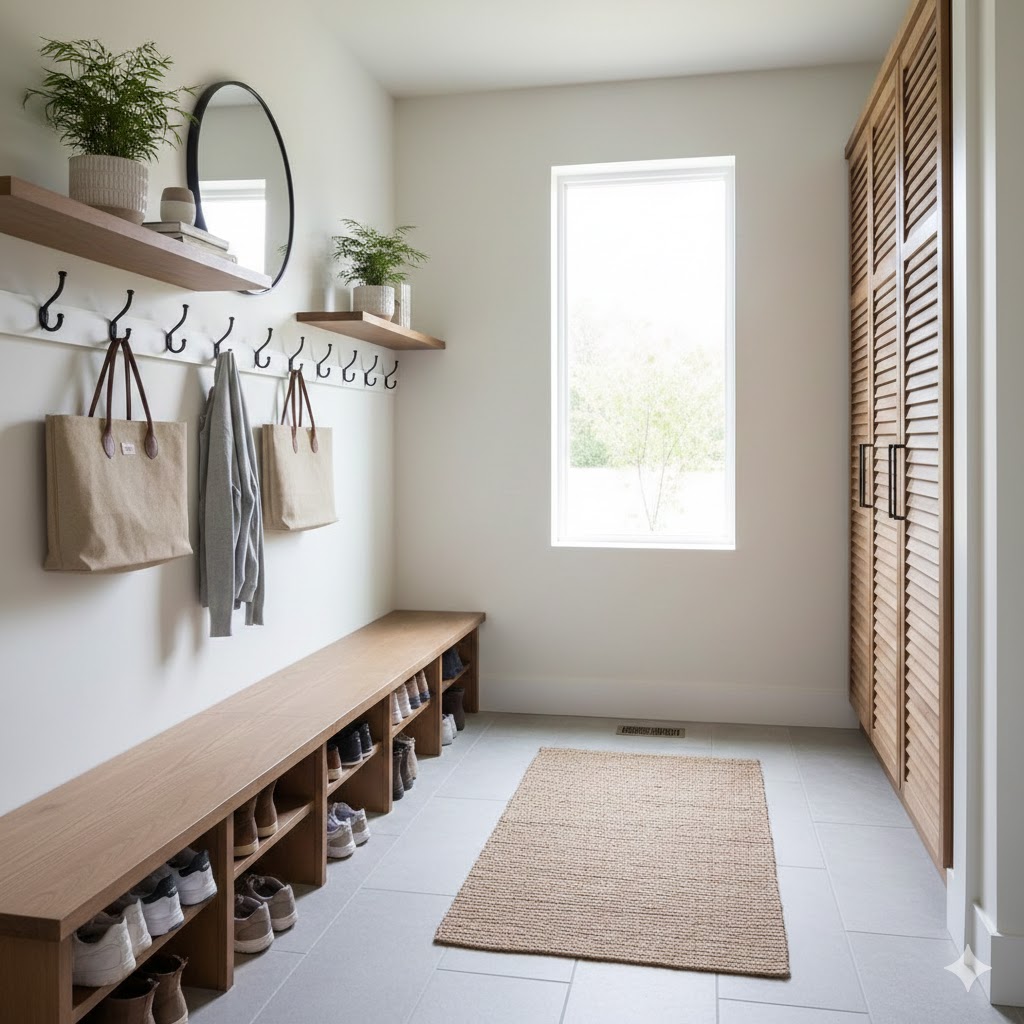 Organized modern mud room