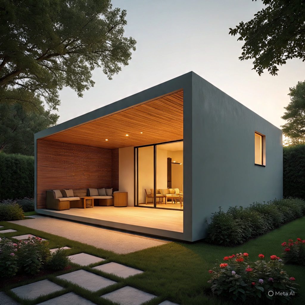 Flat-roof luxury small-front elevation with cantilever