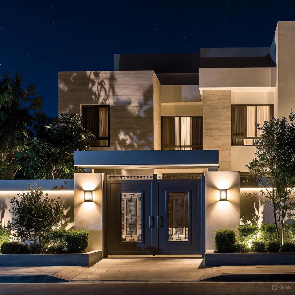 High-end residential gate design highlighting symmetry and elegance in front elevation