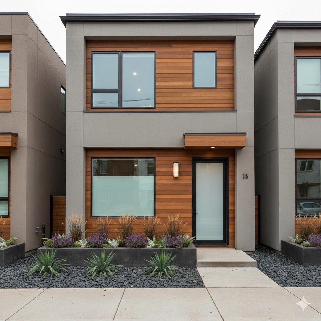 Minimal landscaping with modern small-front elevation