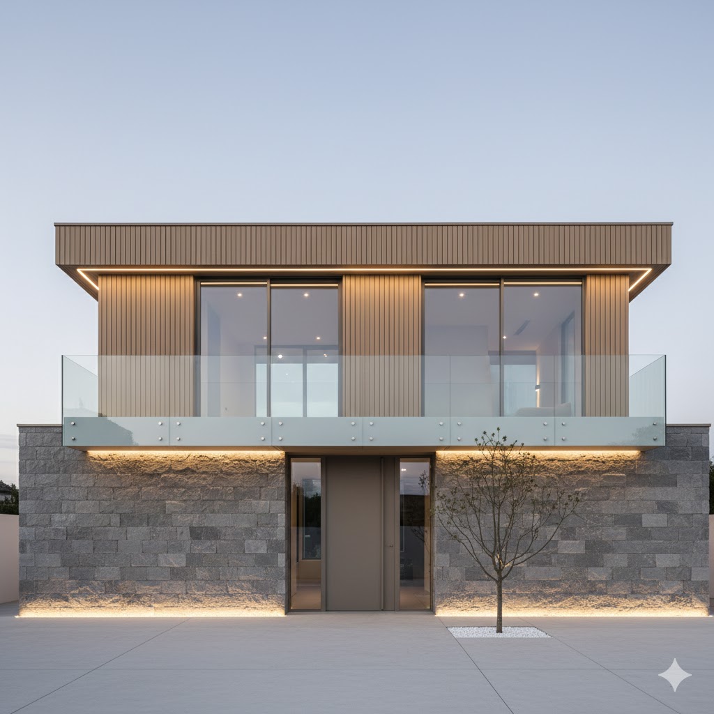 Textured front wall with LED strip lighting