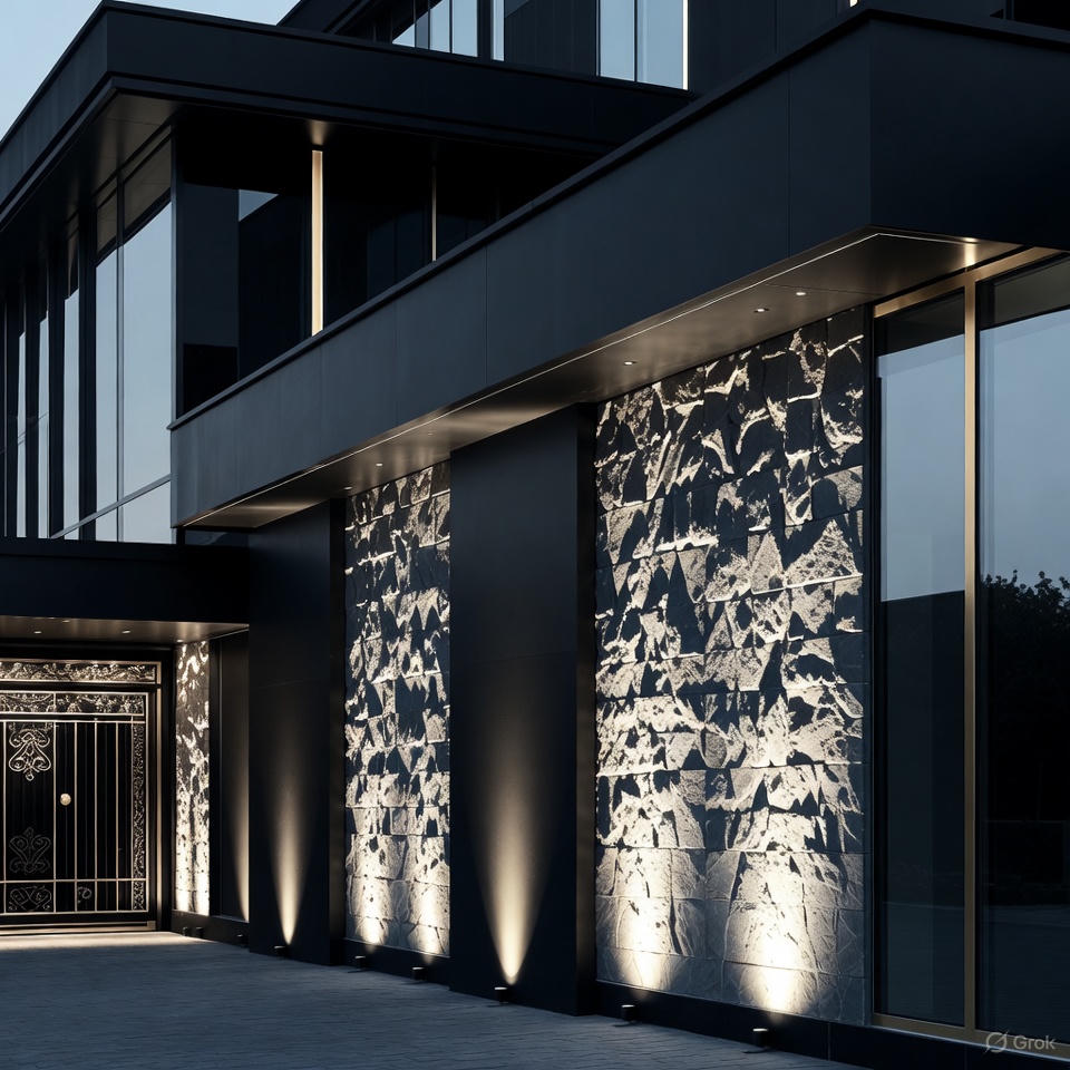 Slate black elevation with natural stone texture