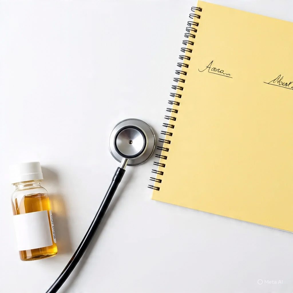 “Flat-lay of stethoscope, notes, and wellness accessories for preventive care.”