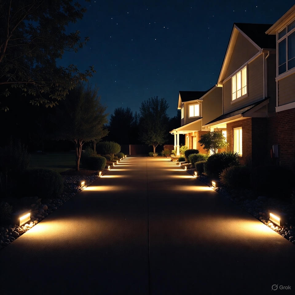 Driveway pathway lights in modern home