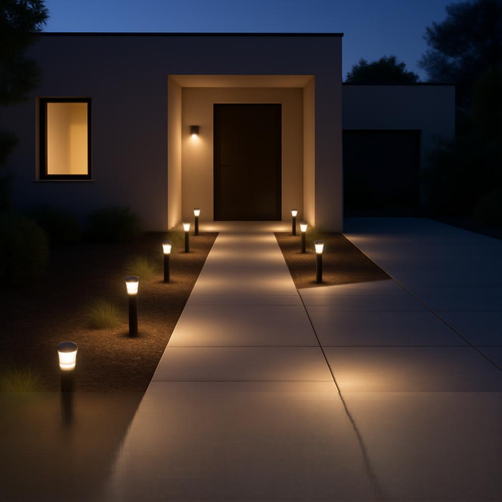 Grazing light showing textured exterior wall
