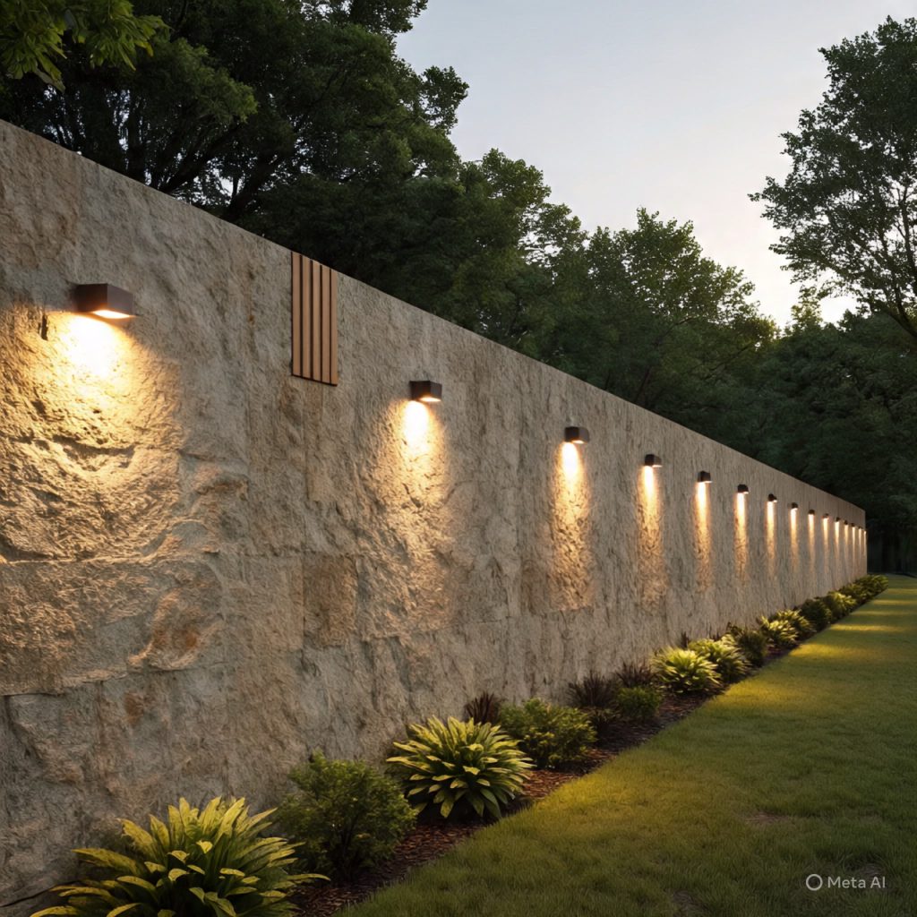 Sustainable boundary wall with solar lighting
