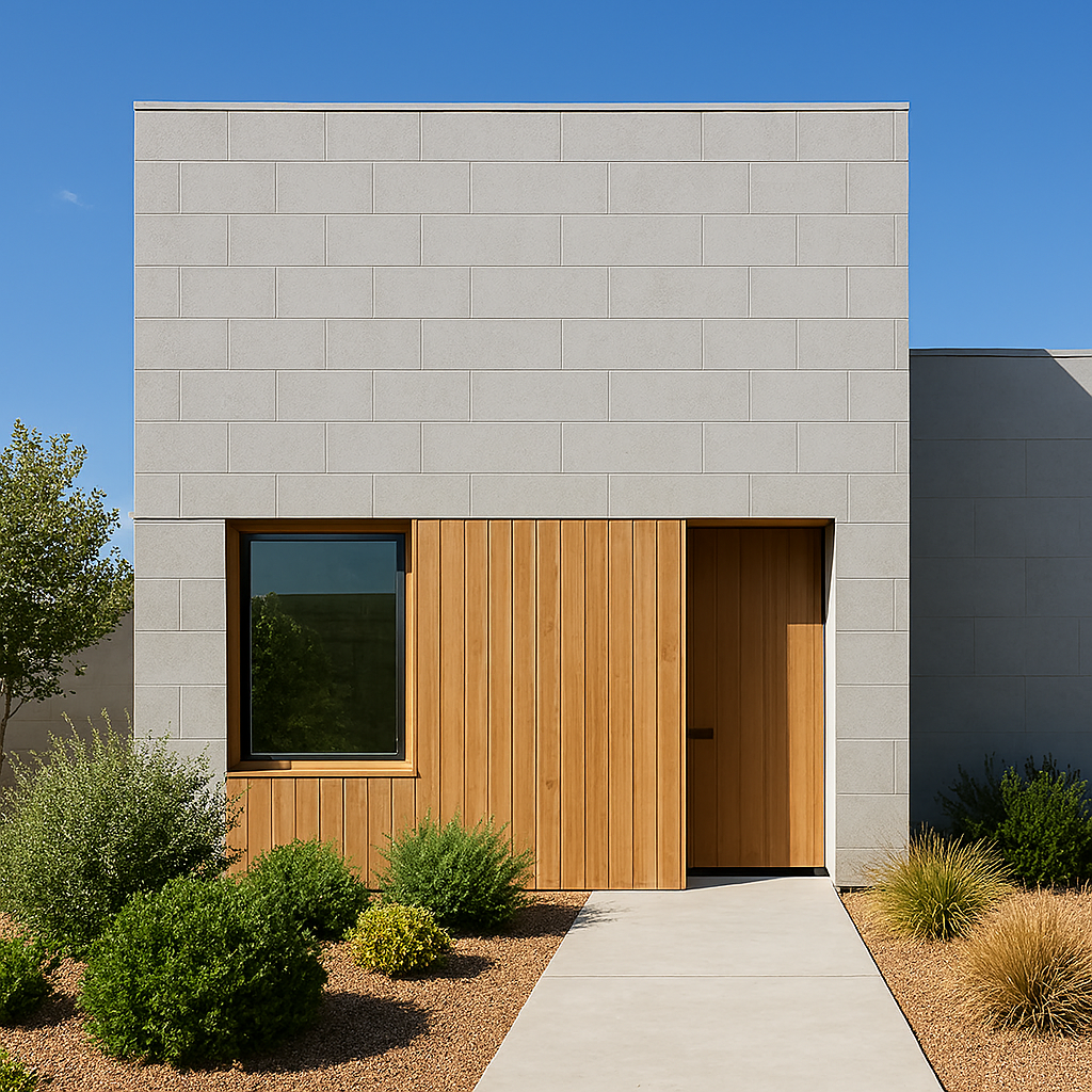 Minimalist climate-smart house elevation with clean lines