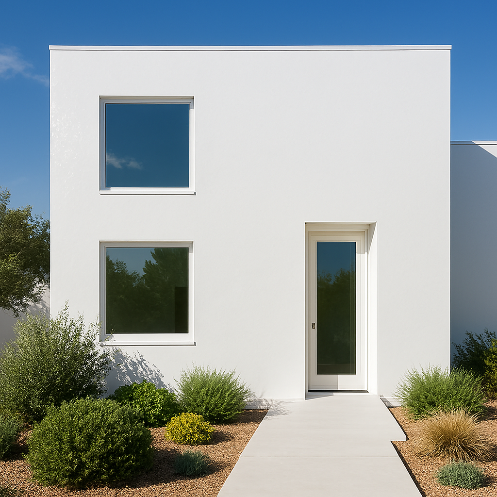 Alt Text: Small Front House Elevation with modern, welcoming front entrance — Small Front House Elevation